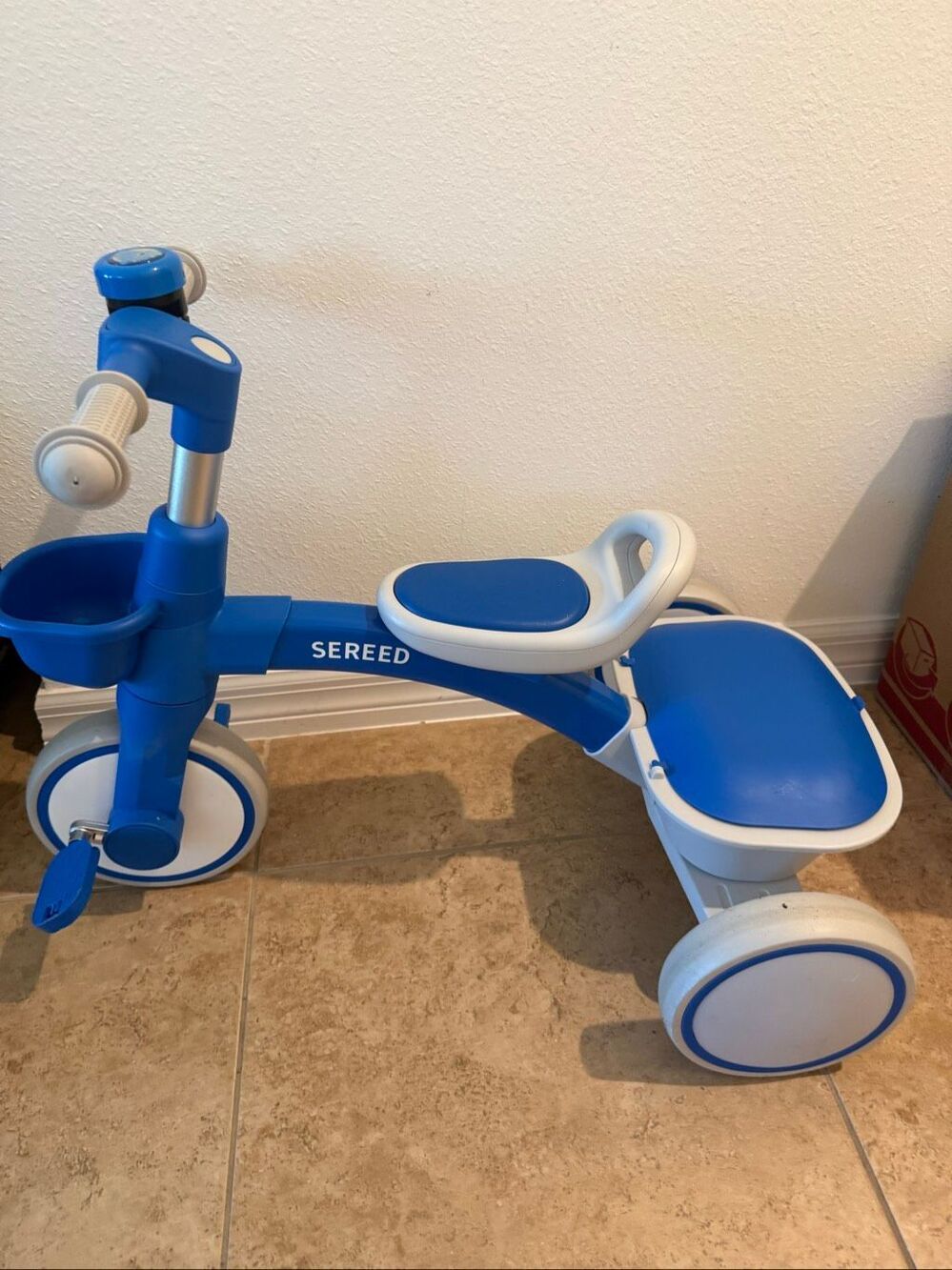 SEREED Toddler Tricycle Bike Blue White Kids Ride Adjustable Handlebar